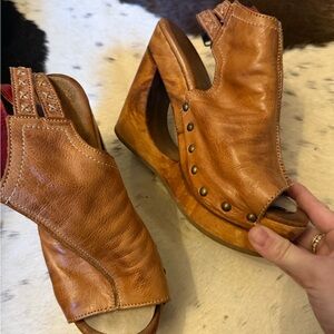 Bed Stu Tan Leather Wedge Sandals